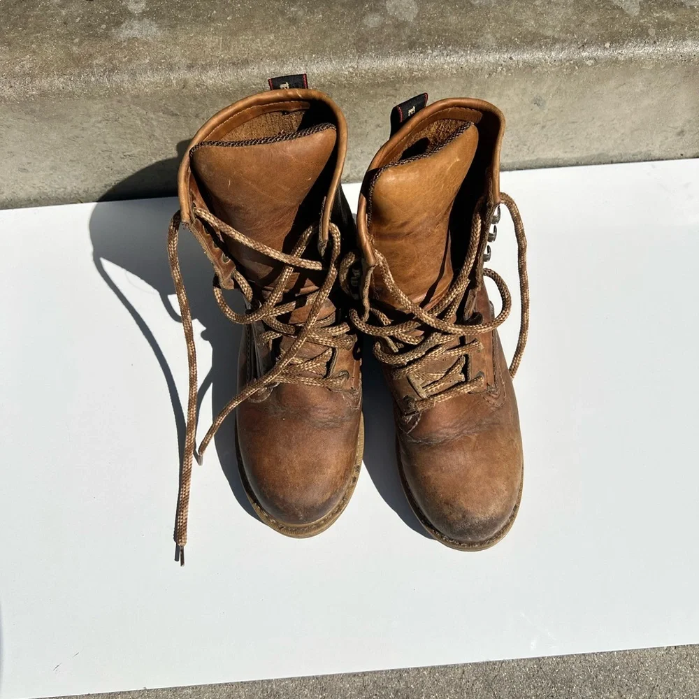 Georgia Boot Tan Leather Work Boots with Black and Red Label